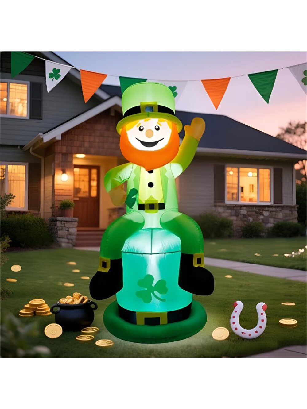 5 FT St. Patrick's Day Inflatable Leprechaun, Blow up Leprechaun Shamrock